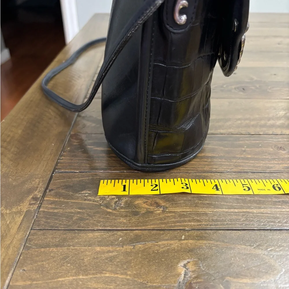 Brighton Black Croc-Embossed Leather Crossbody Bucket Bag